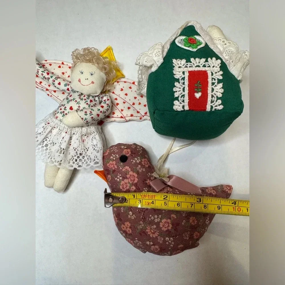 Vintage Hand-made CHRISTMAS Soft Sculpture Ornaments Lot‎ of 3
